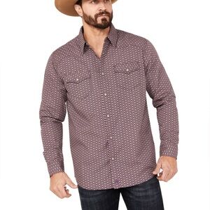 Wrangler Men’s 2XT Western Snap Shirt Red Geometric Print